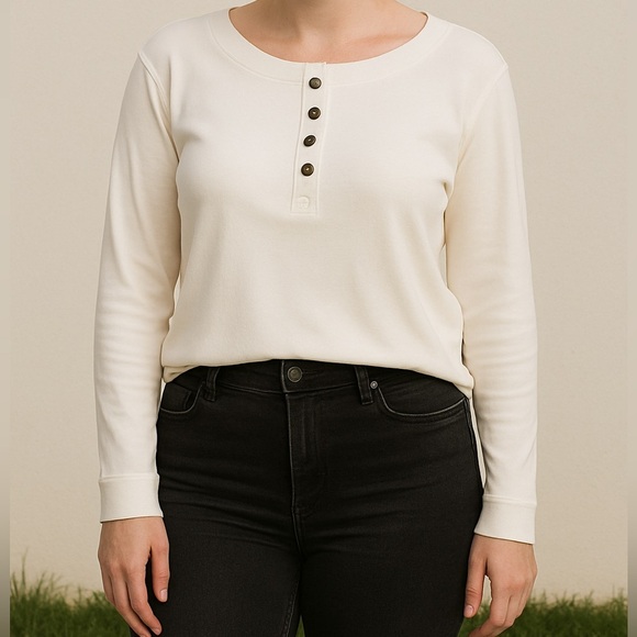 Blu Pepper Cream 3/4 Sleeve Buttoned Sweatshirt - Picture 1 of 7